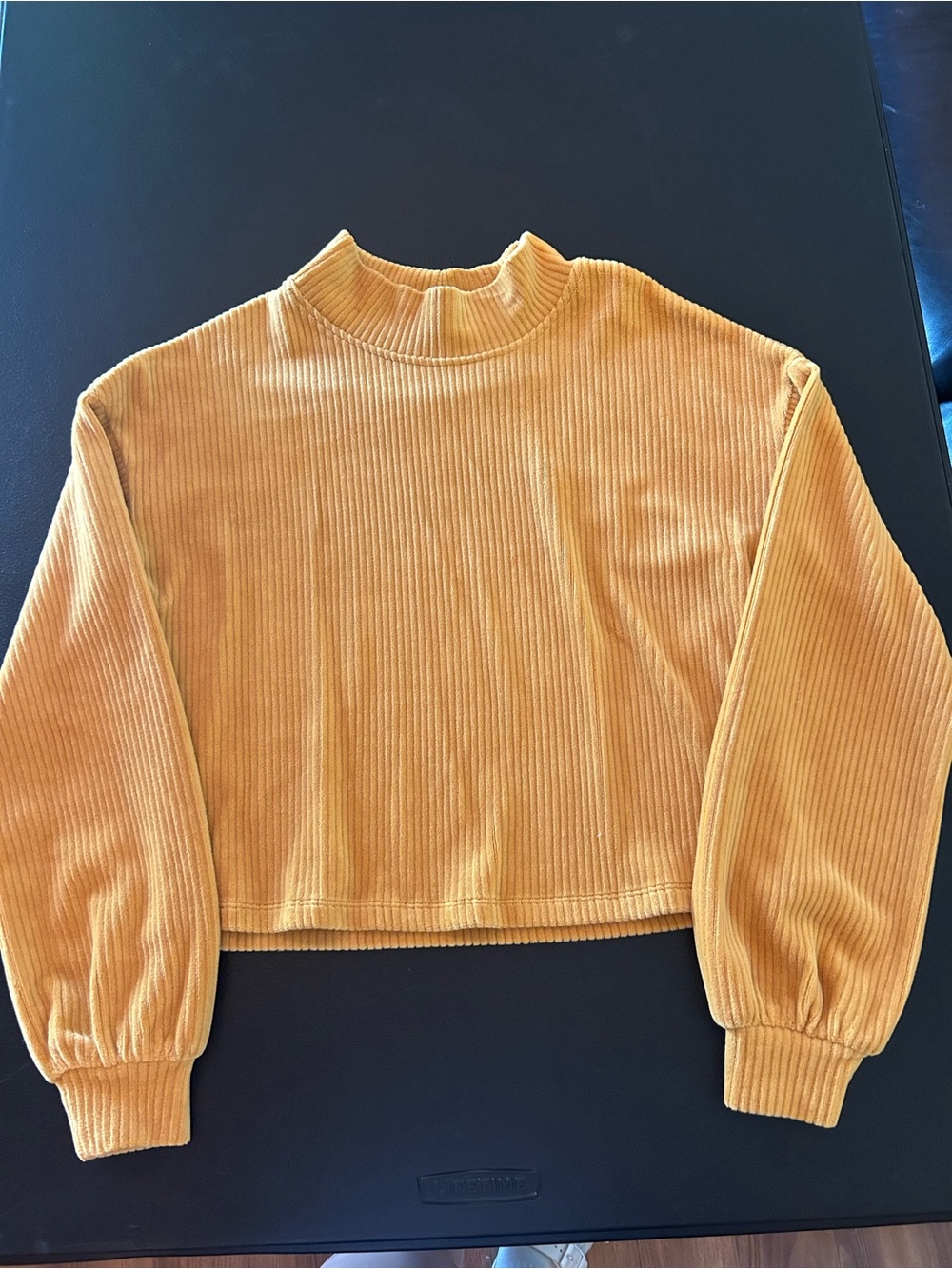 Altar'd State Mustard Yellow Ribbed Cropped Mock Neck Sweatshirt